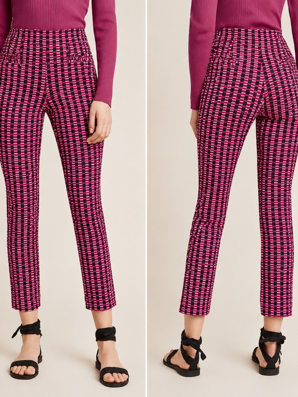 Anthropologie The Essential Slim Geometric Print Ankle Pants Pink Size 8
